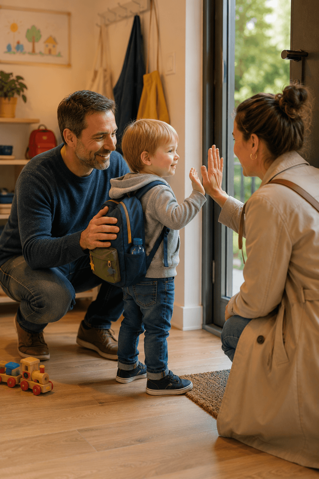 Tagesmutter spielt mit zwei Kleinkindern auf dem Boden – liebevolle Betreuung bei den Dresdner Tageseltern e.V.
